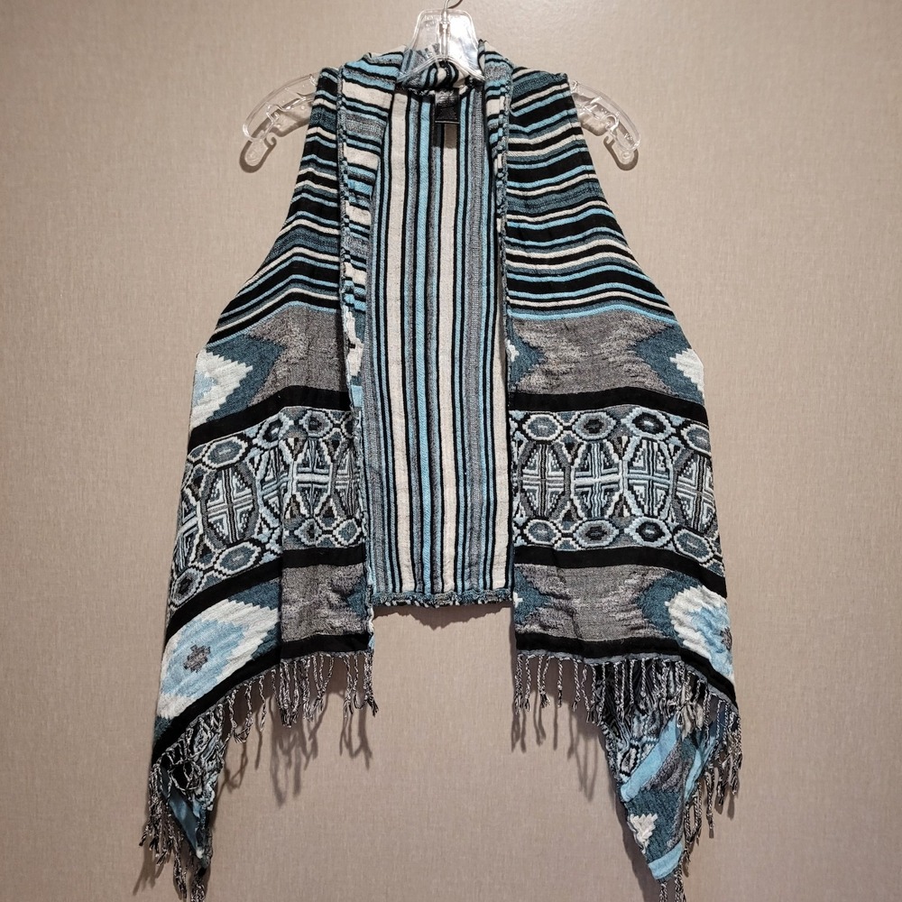 Boho‎ Aztec Southwestern Fringe Vest Open Front Geometric Sleeveless Cardigan